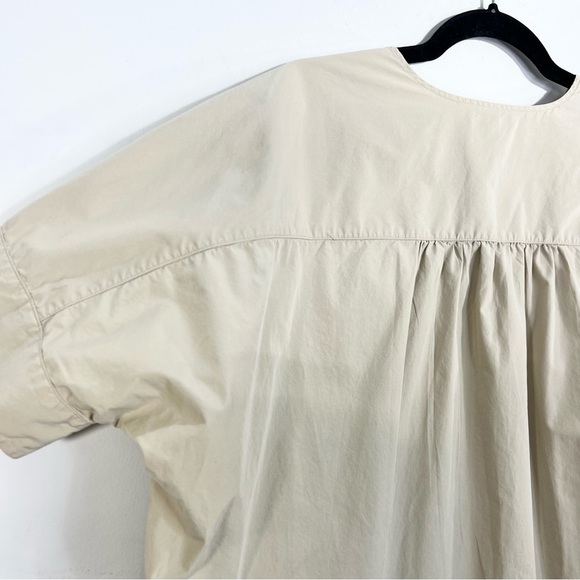 UNIQLO 100% cotton beige tan boxy oversized split neck dolman sleeve top S - Picture 11 of 14